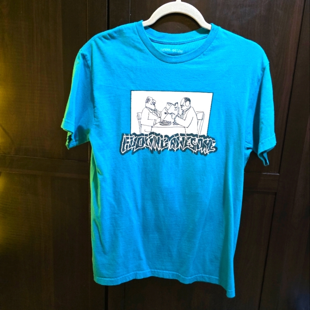 Rare Doverstreet "F***ing Awesome" Skateboard Graphic Teal T-Shirt Size: Medium - Picture 2 of 4